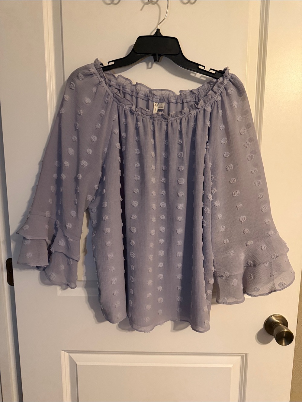 Cato Lavender Off-Shoulder Dot-Texture Blouse